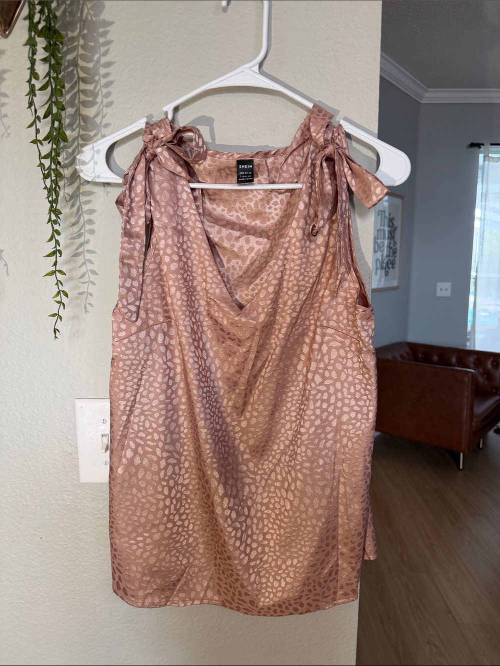 SHEIN Blush Pink Satin One-Shoulder Tie-Shoulder Cowl Dress